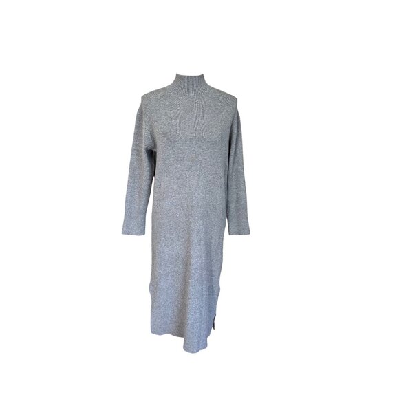 A New Day Midi Gray Sweater Dress Side Slit High Neck Long Sleeve XS NWT - Picture 3 of 12